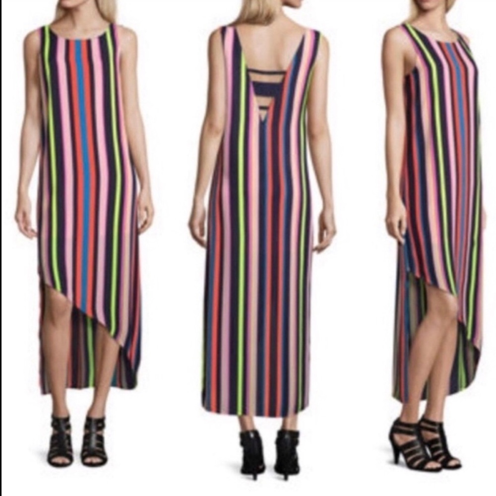 Project Runway| Neon stripe High low dress XS